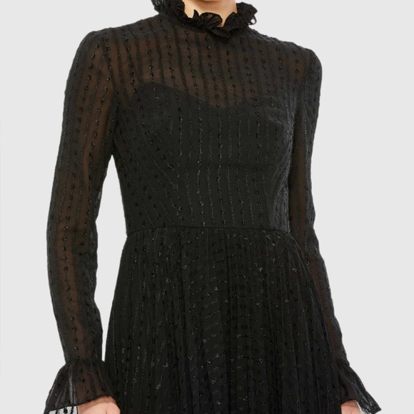 Ieena for Mac Duggal Black Embroidered Long Sleeve Ruffle Dress Size 14 NWT - Picture 3 of 10